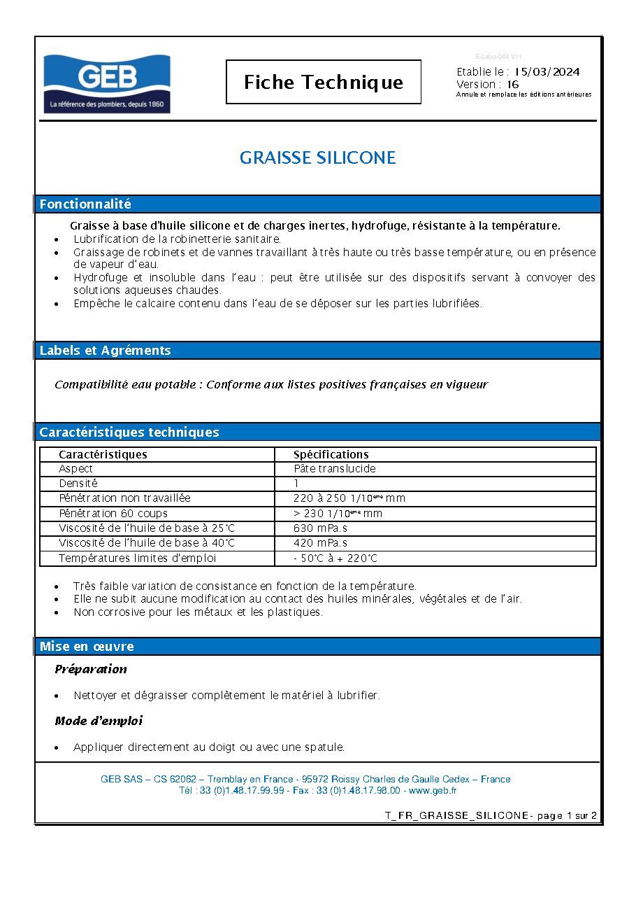Fiche technique fournisseur