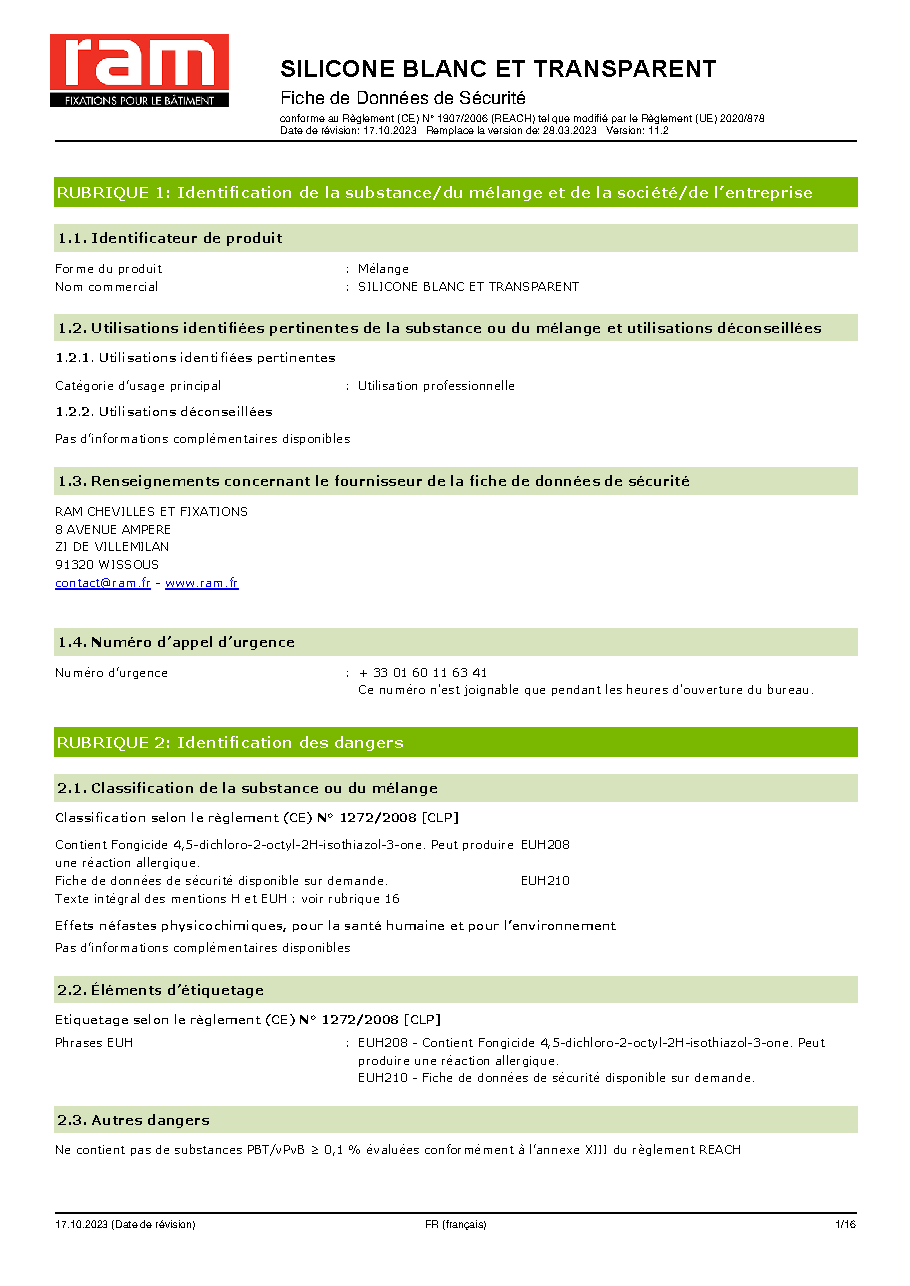 Fiche technique fournisseur