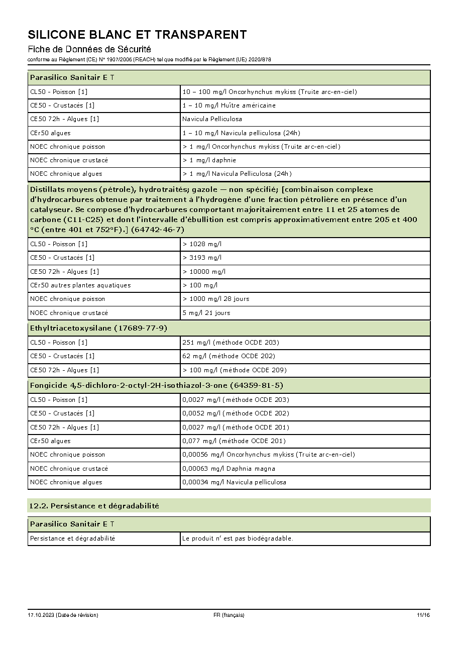 Fiche technique fournisseur