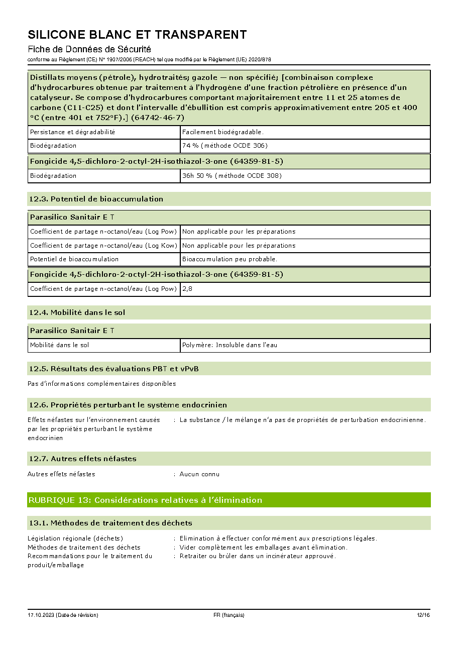 Fiche technique fournisseur