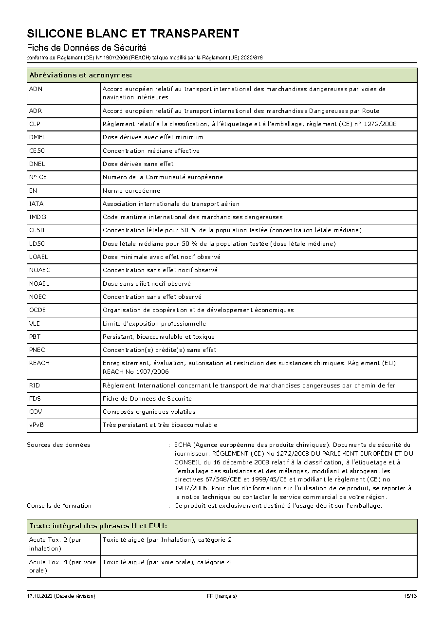 Fiche technique fournisseur