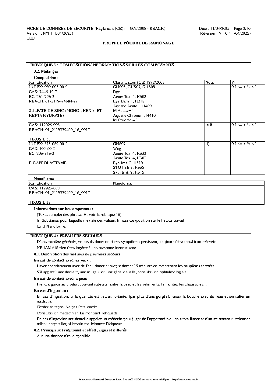 Fiche technique fournisseur