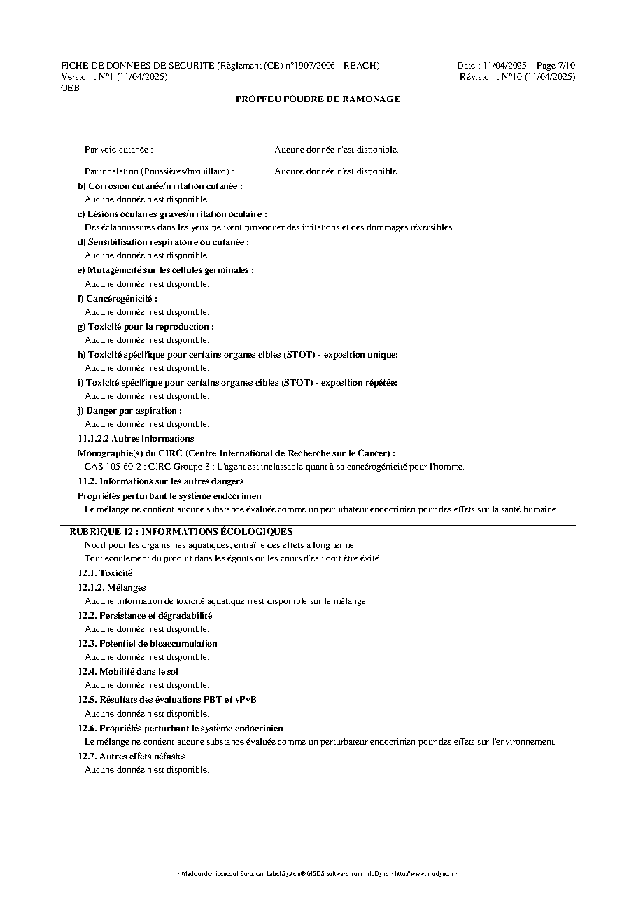 Fiche technique fournisseur
