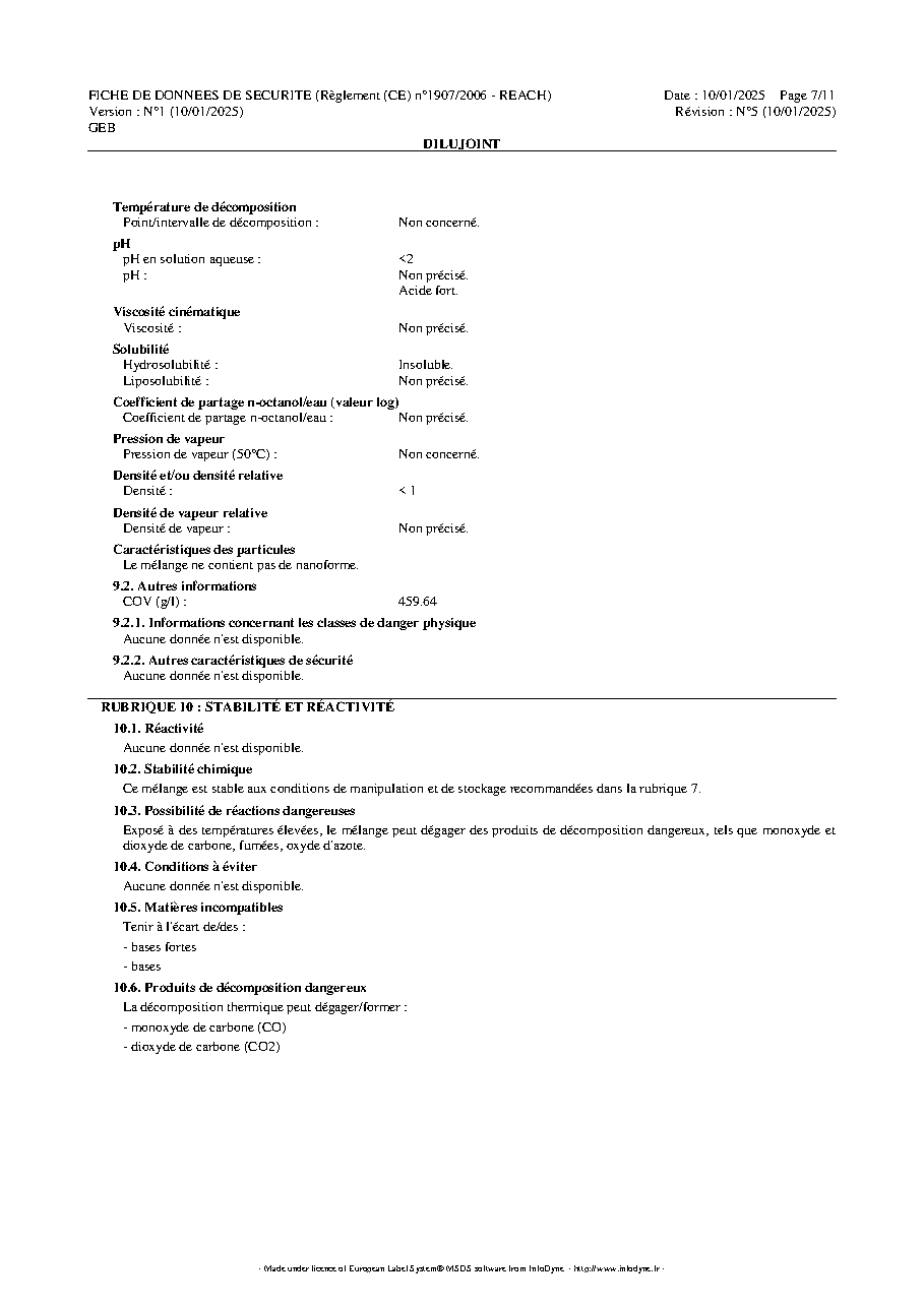Fiche technique fournisseur