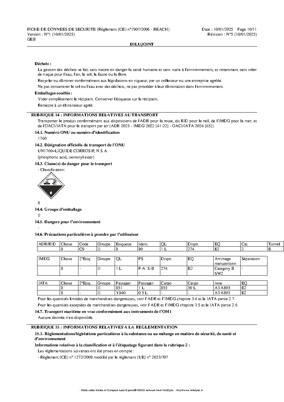 Fiche technique fournisseur