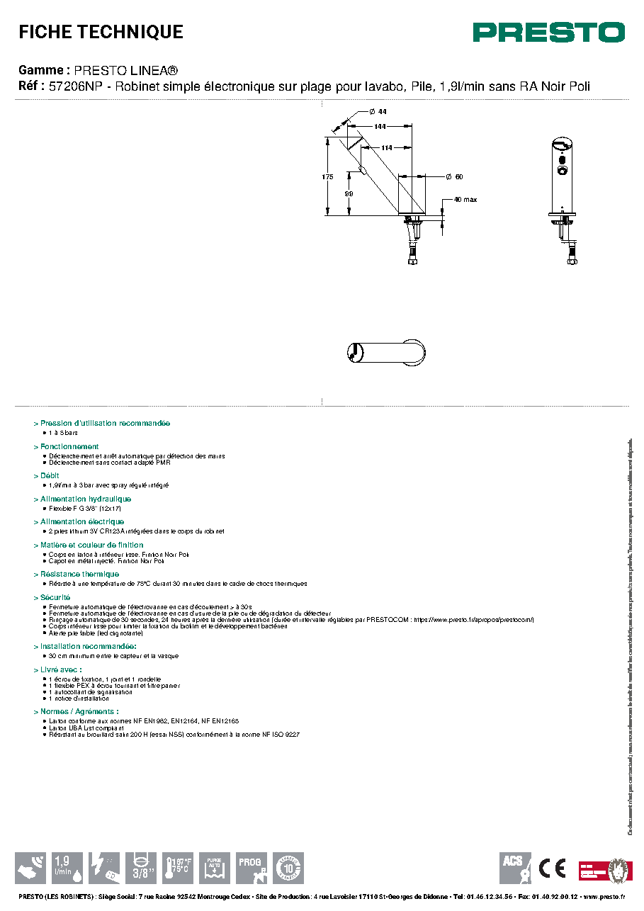 Fiche technique fournisseur
