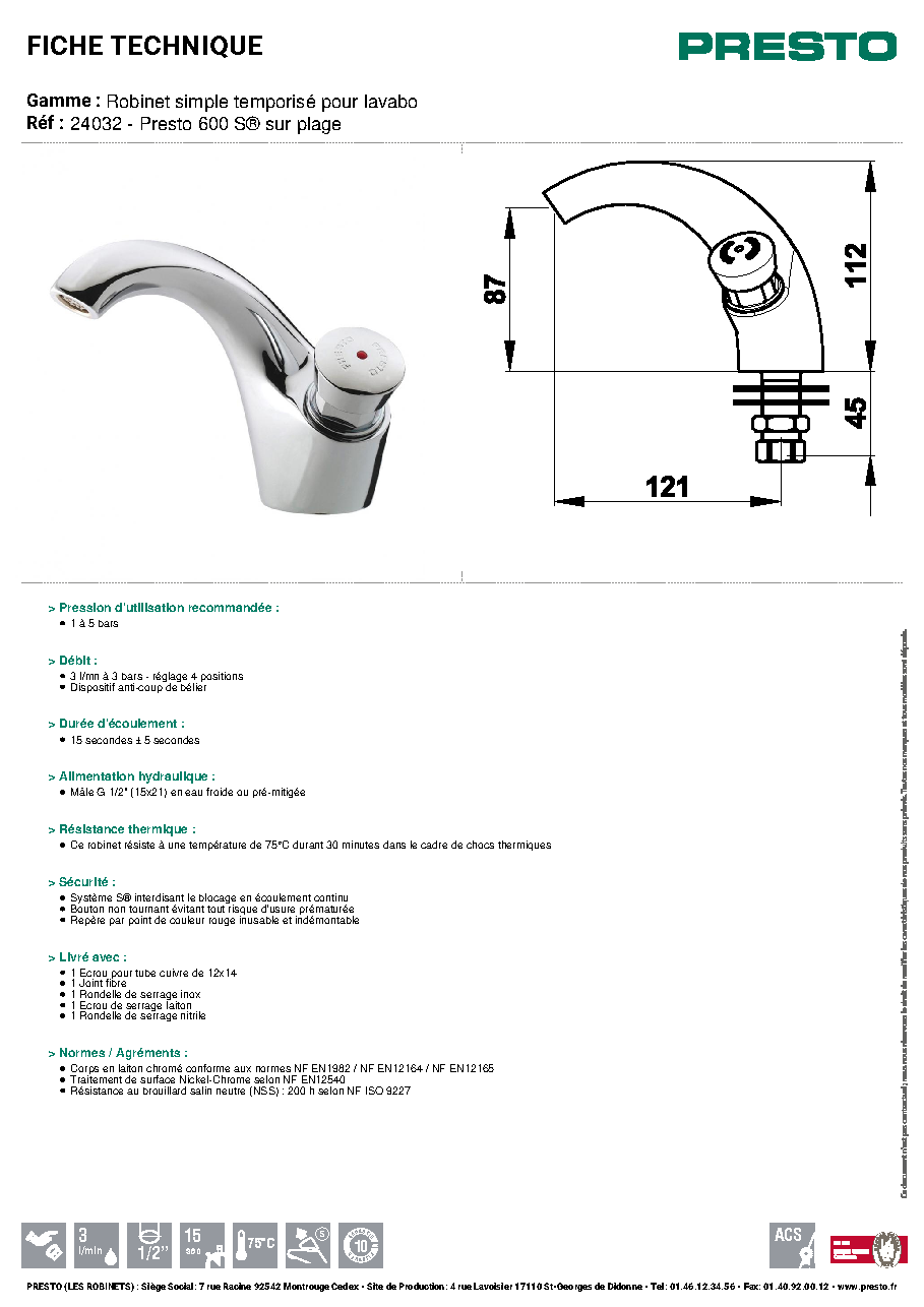 Fiche technique fournisseur