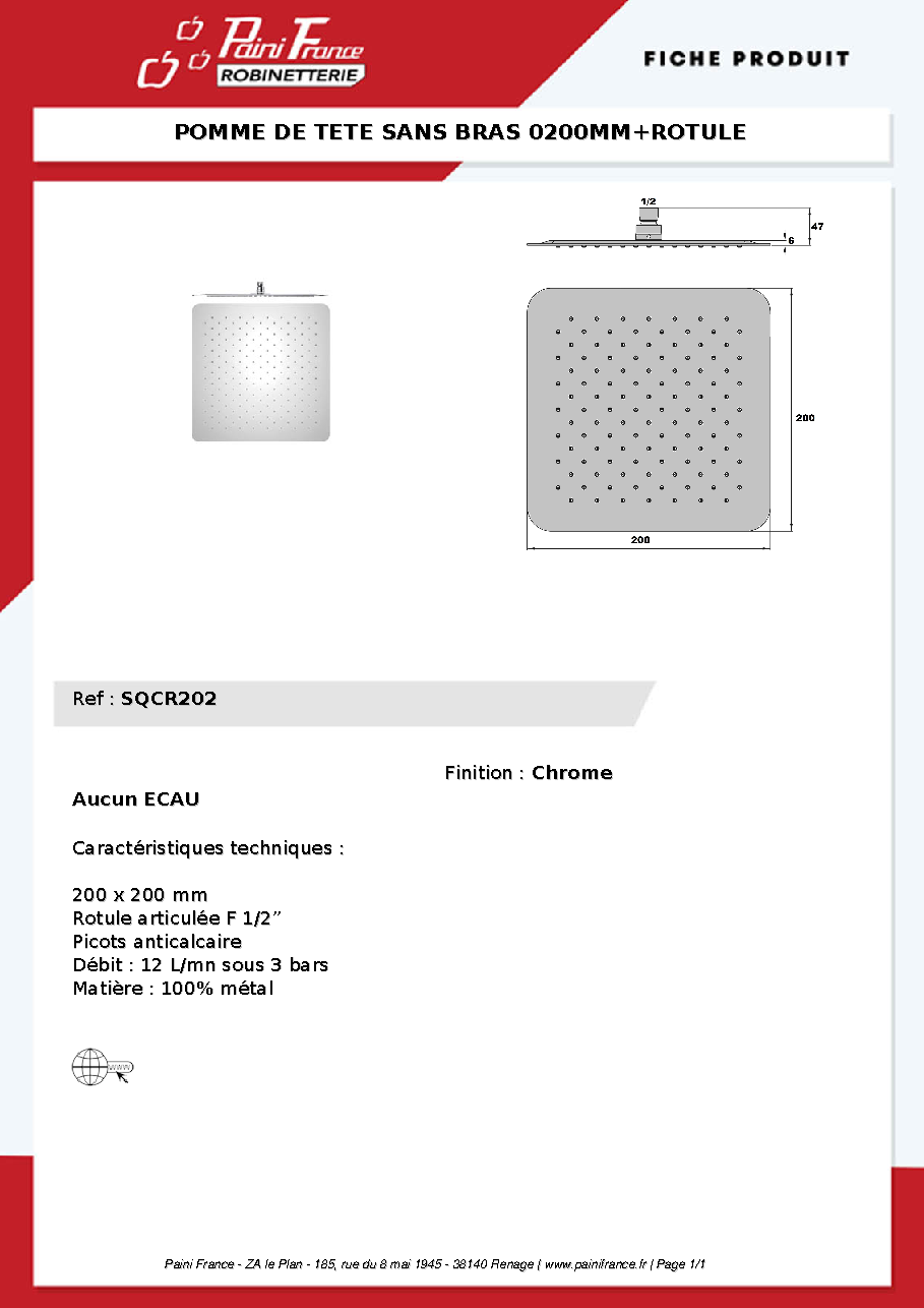 Fiche technique fournisseur