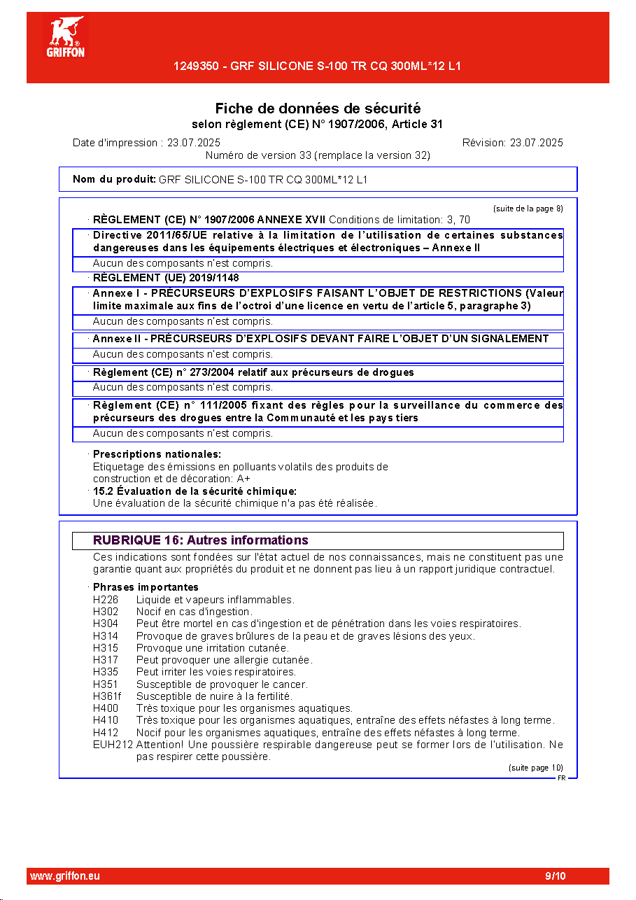 Fiche technique fournisseur