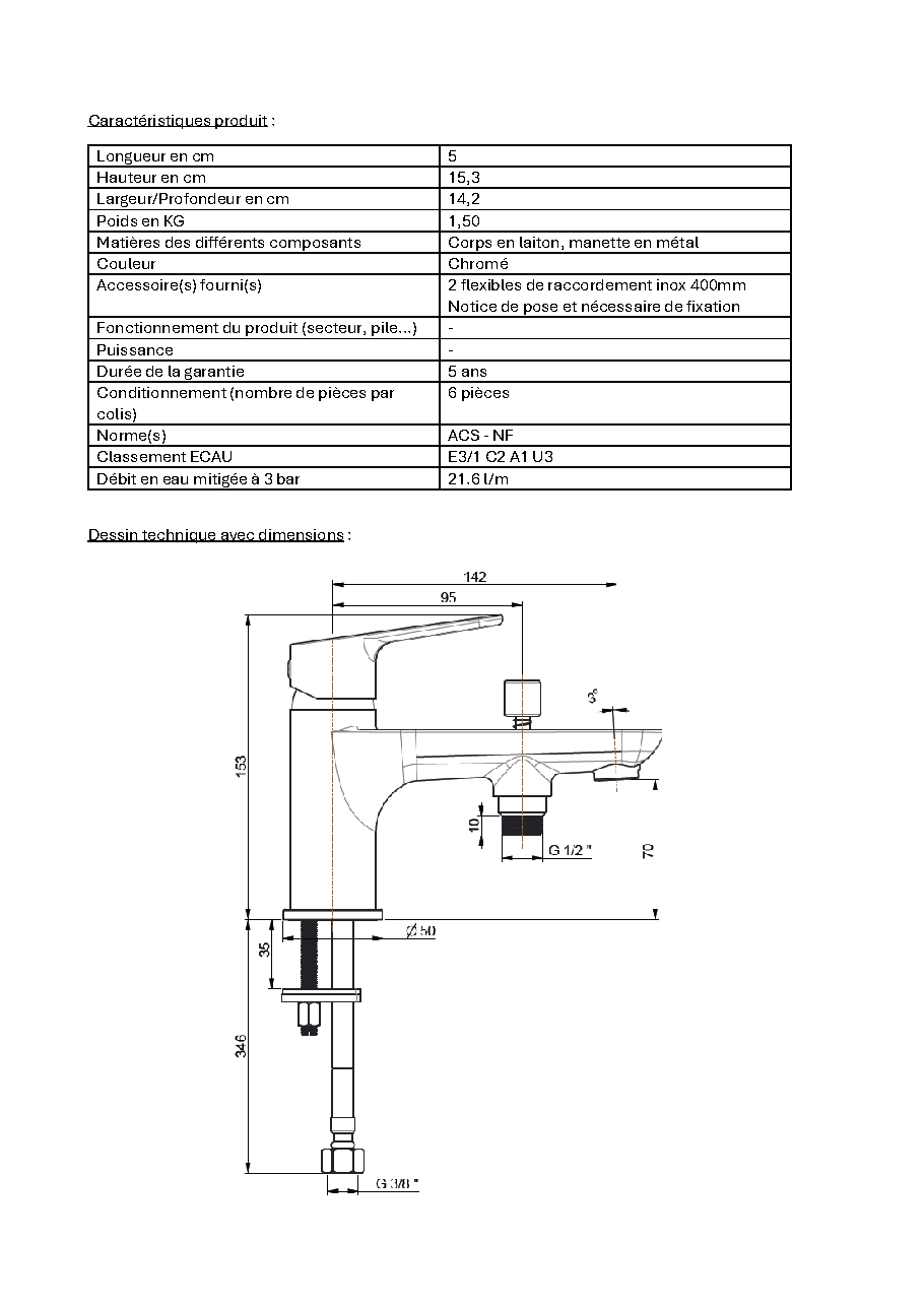 Fiche technique fournisseur