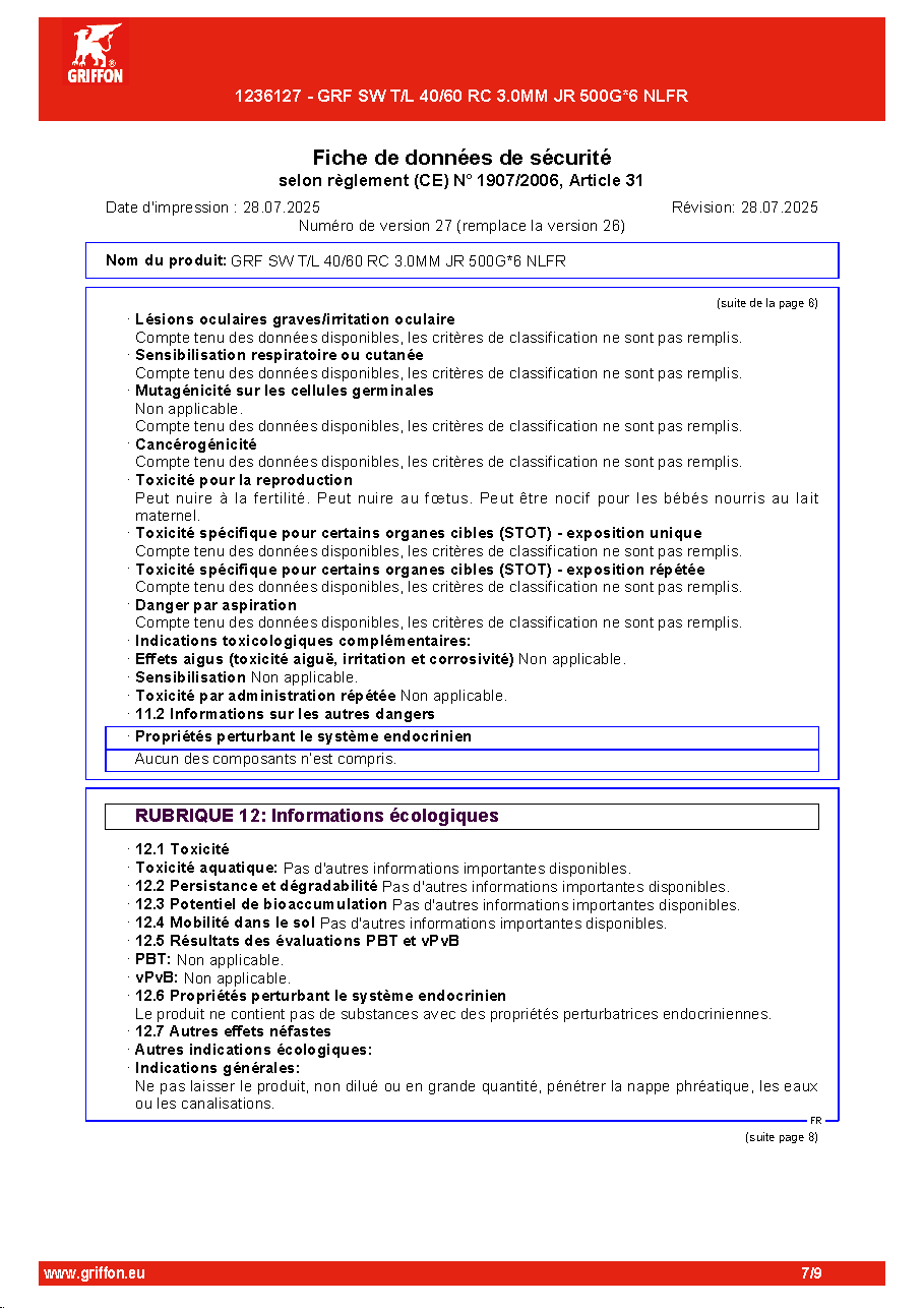 Fiche technique fournisseur