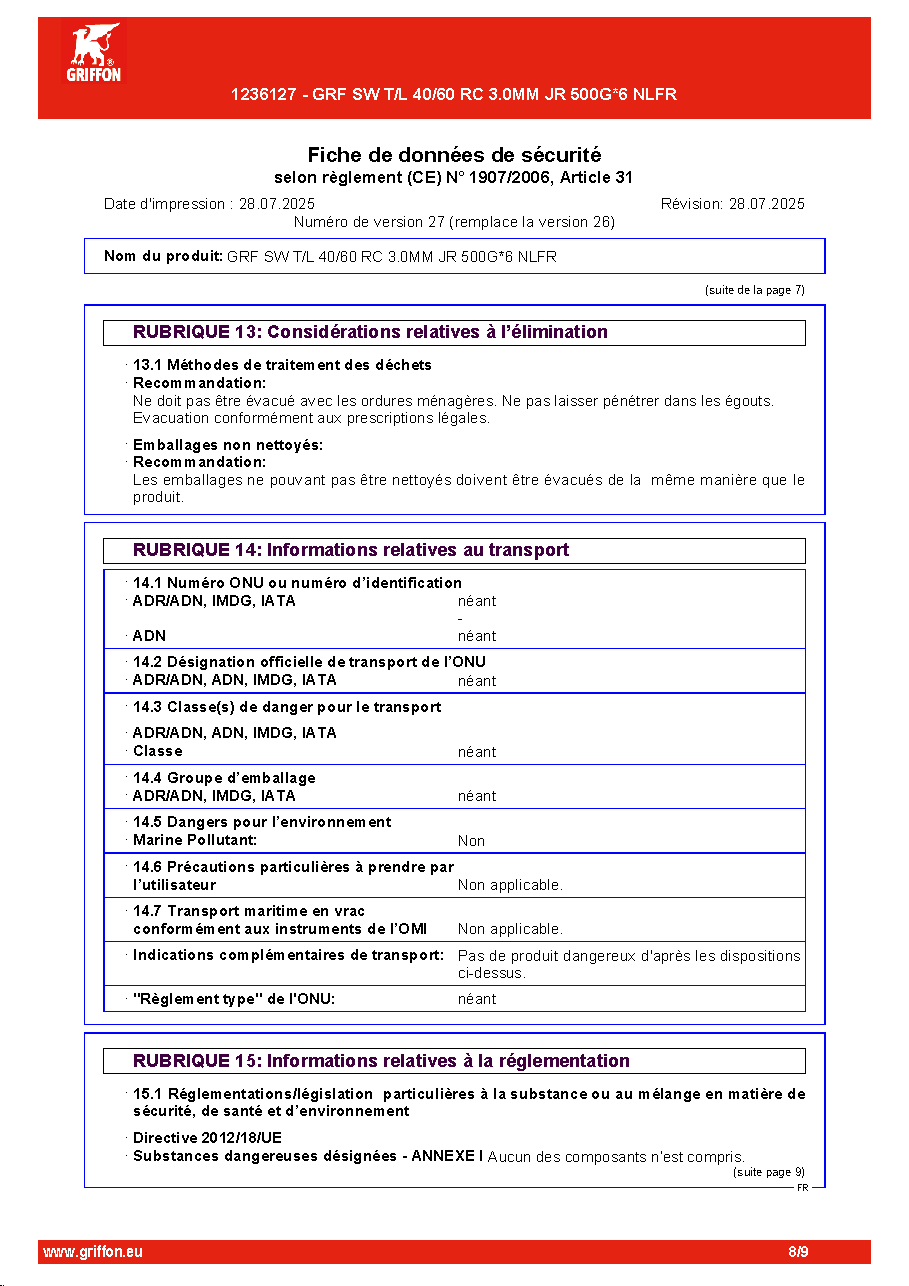 Fiche technique fournisseur