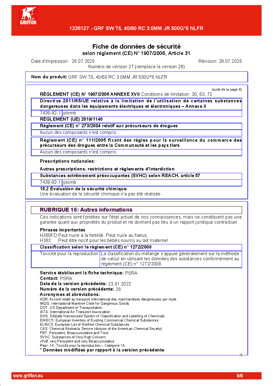 Fiche technique fournisseur