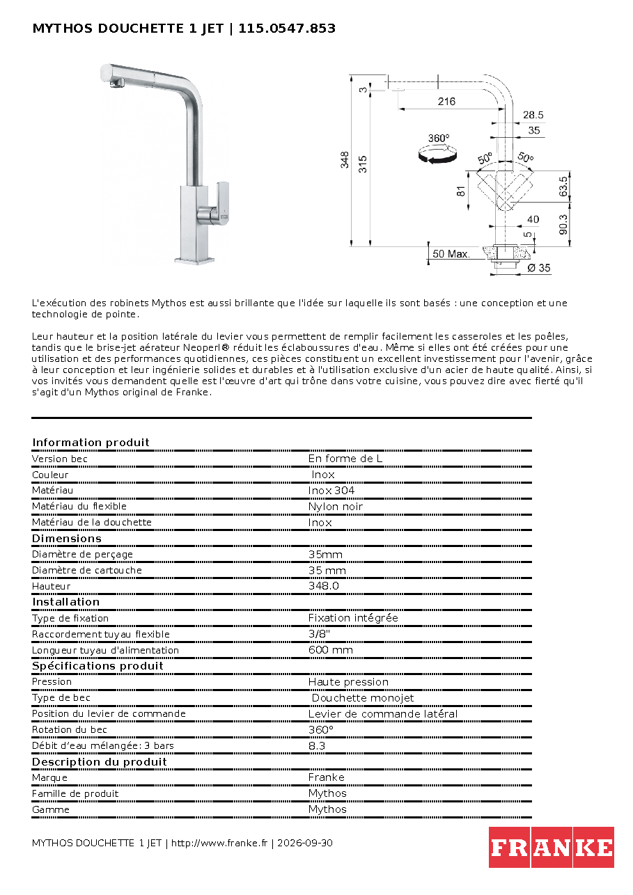 Fiche technique fournisseur