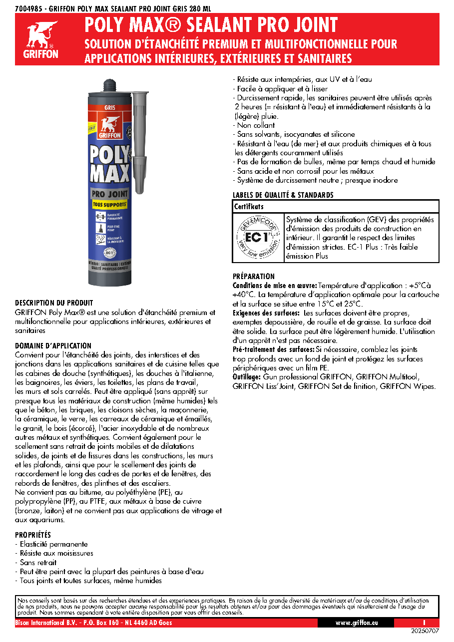 Fiche technique fournisseur