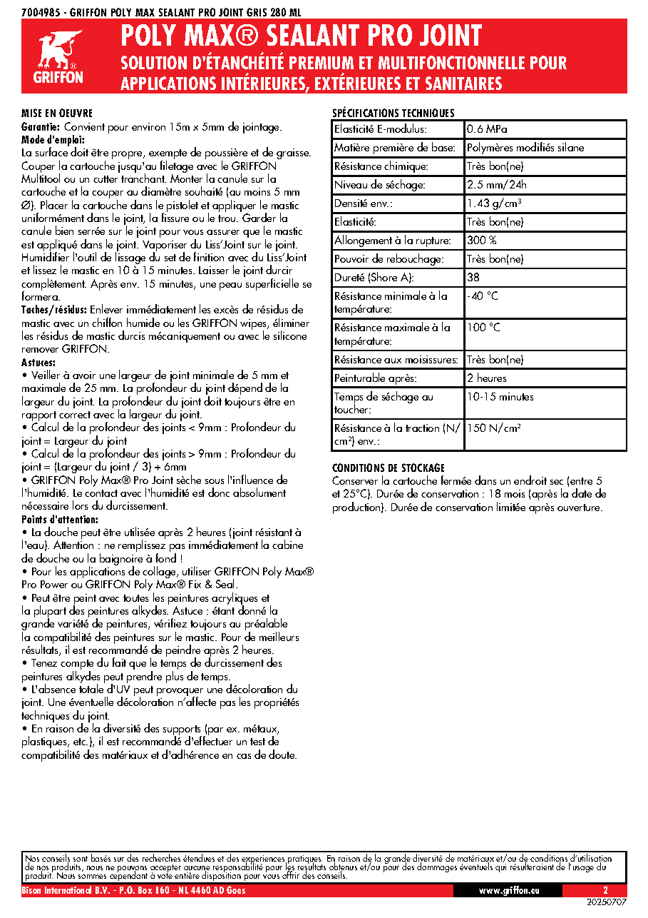 Fiche technique fournisseur