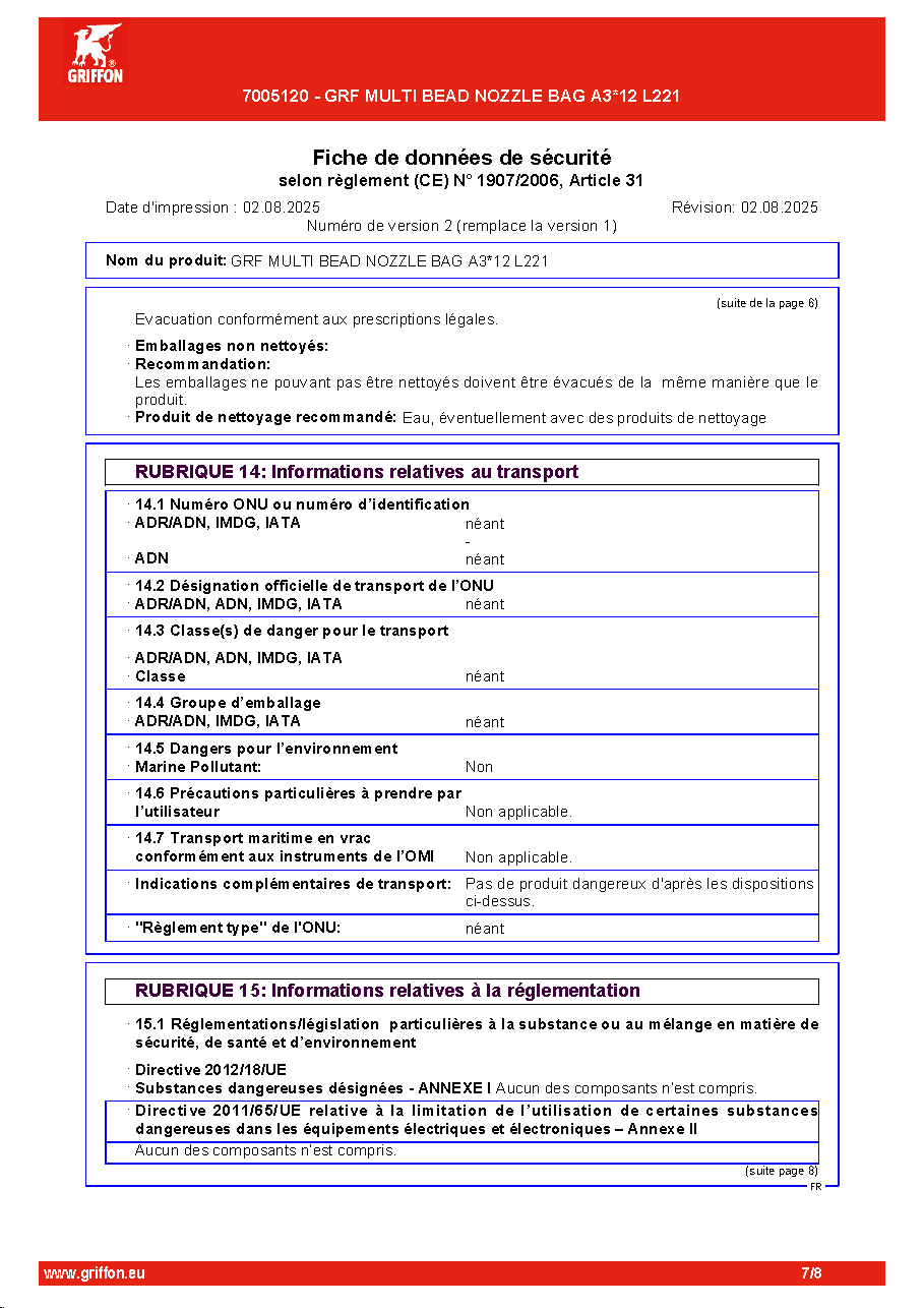 Fiche technique fournisseur