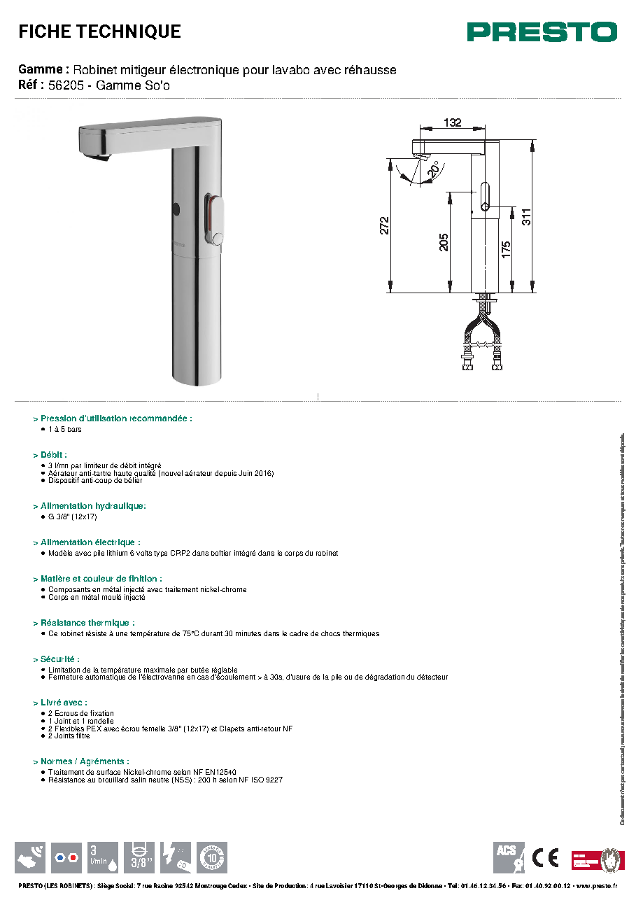 Fiche technique fournisseur