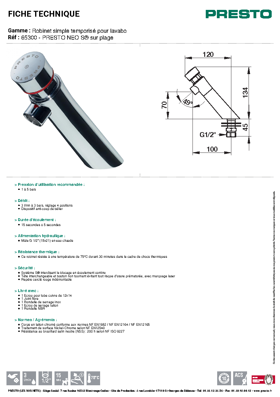 Fiche technique fournisseur