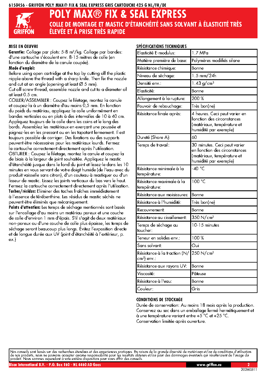 Fiche technique fournisseur