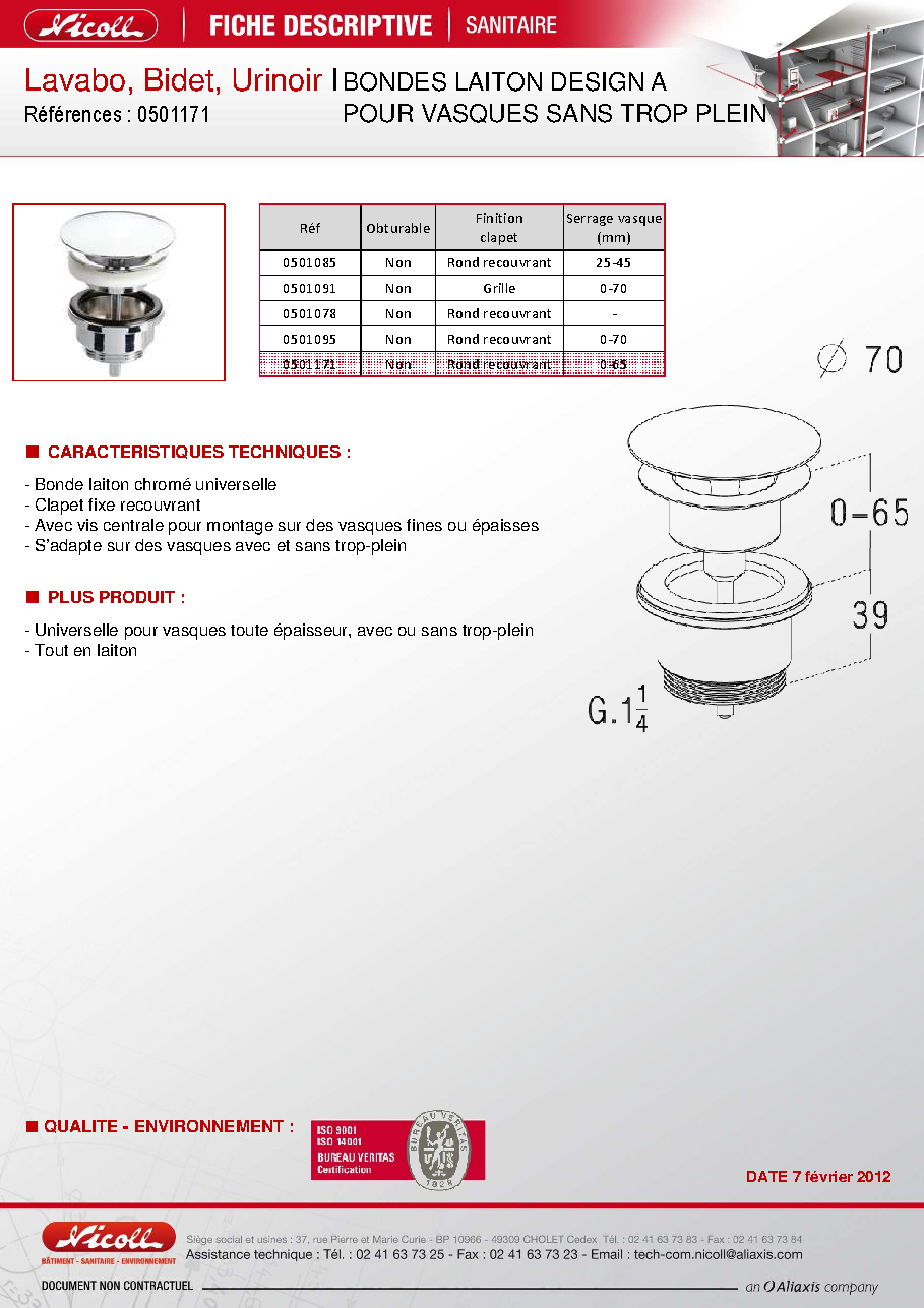 Fiche technique fournisseur