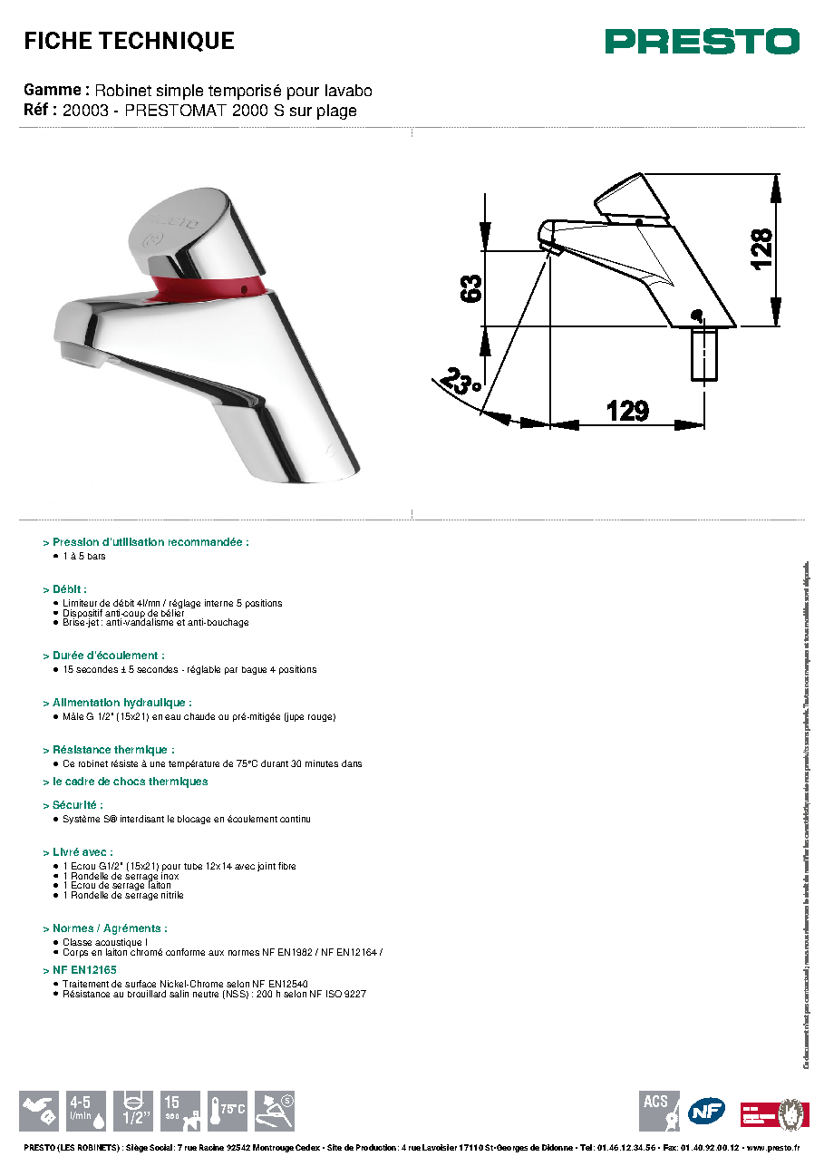 Fiche technique fournisseur