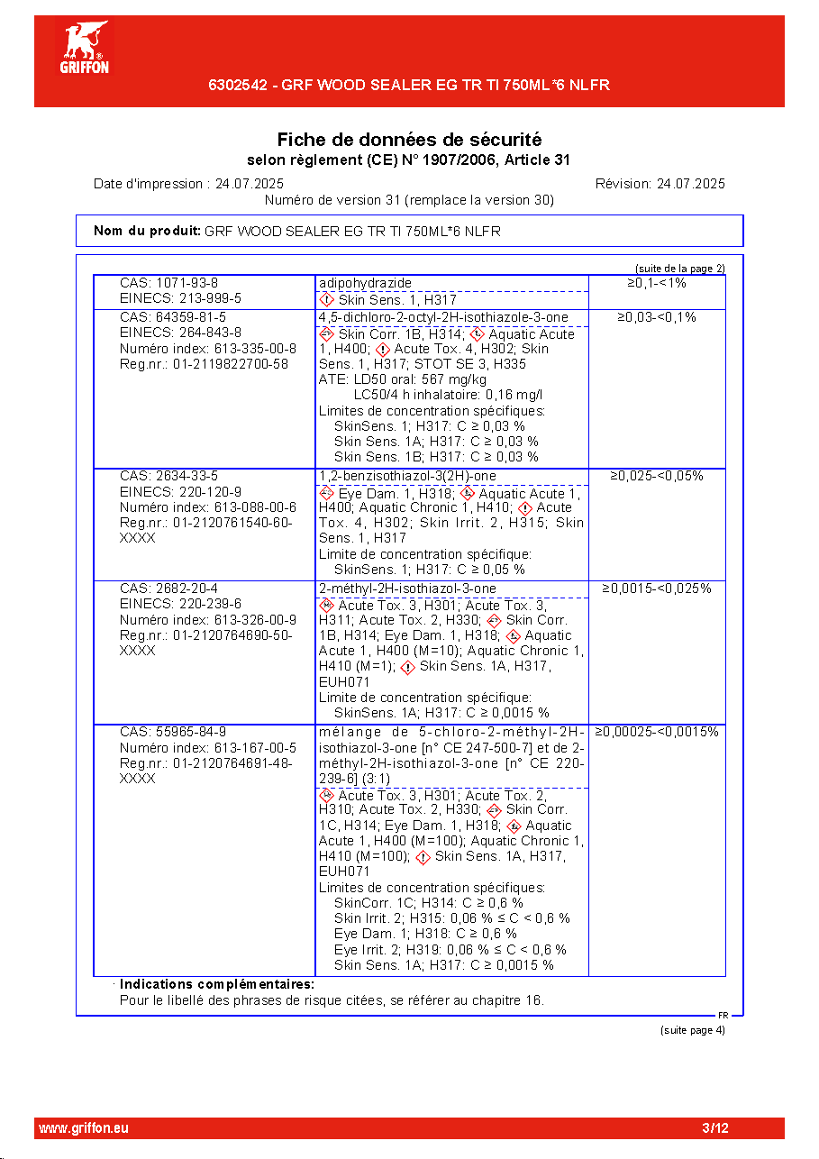 Fiche technique fournisseur