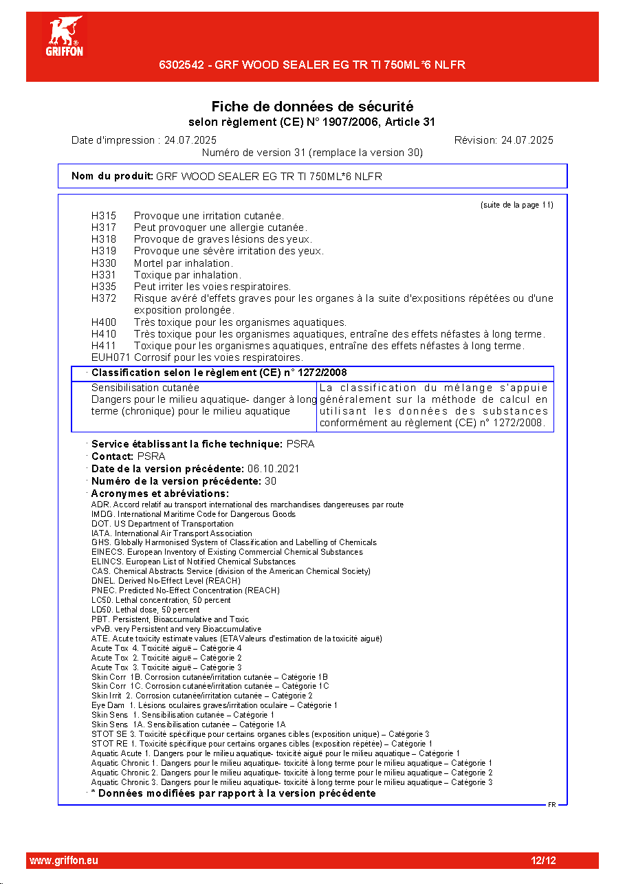 Fiche technique fournisseur