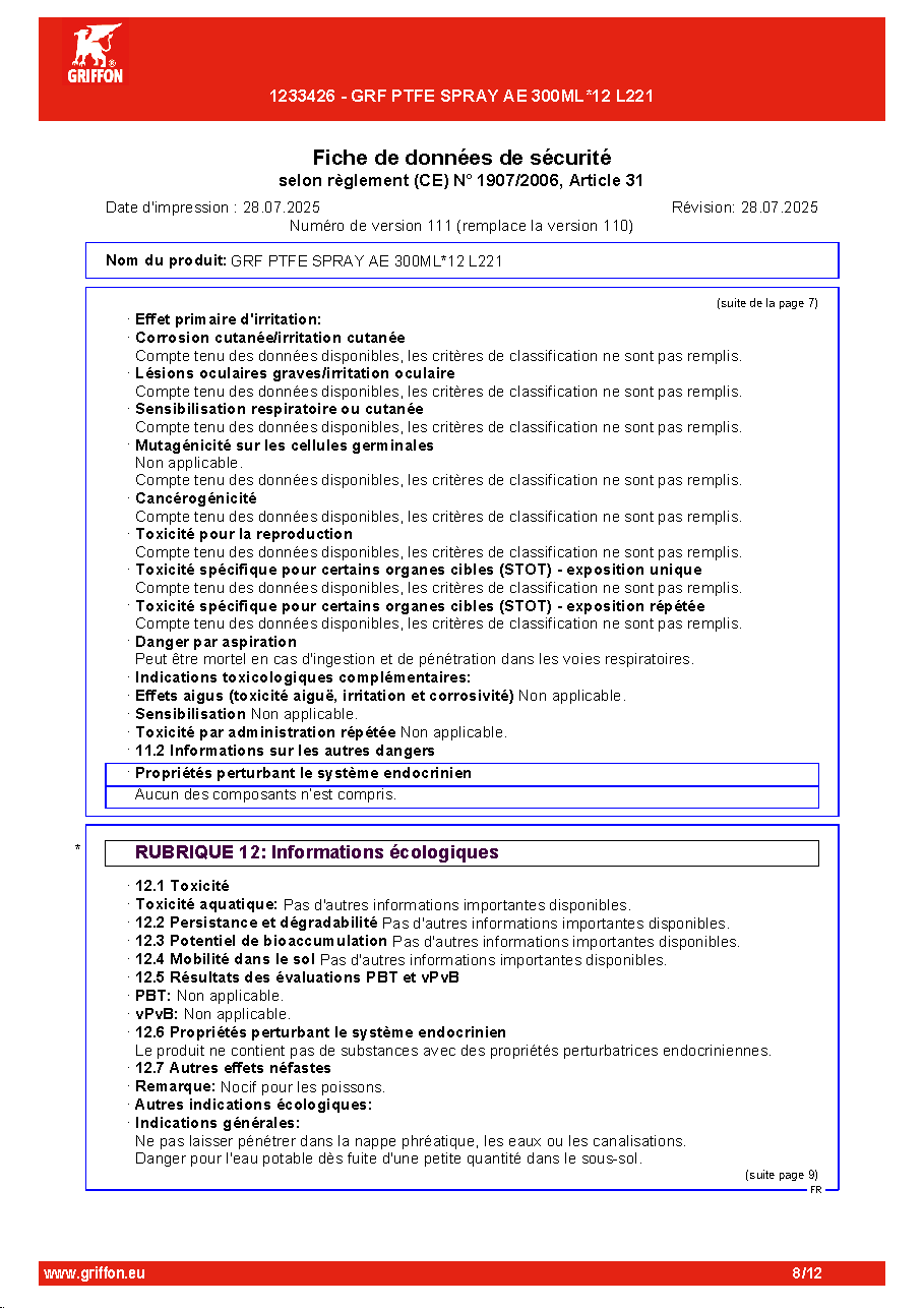 Fiche technique fournisseur