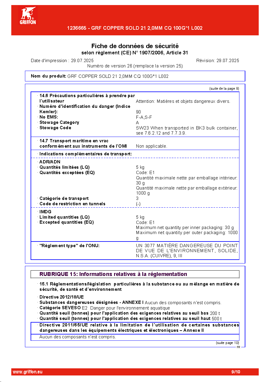 Fiche technique fournisseur