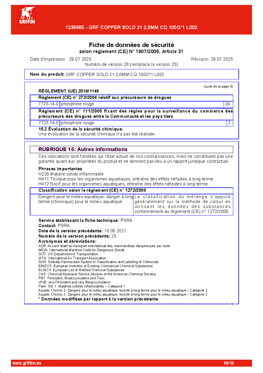 Fiche technique fournisseur