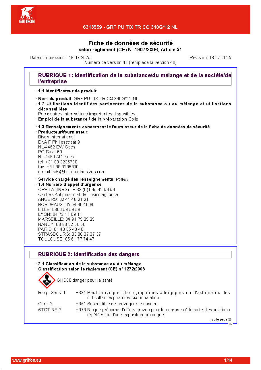 Fiche technique fournisseur