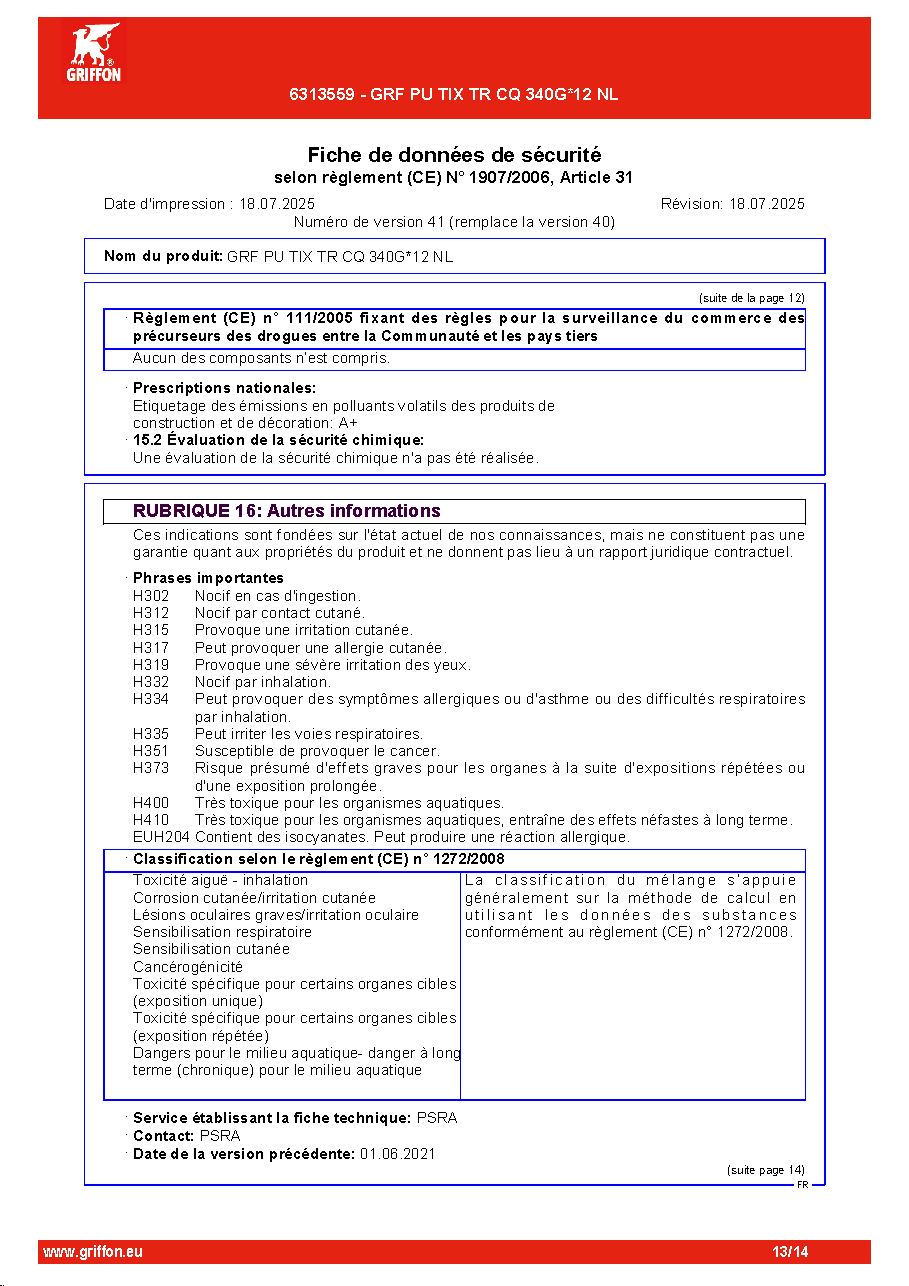 Fiche technique fournisseur