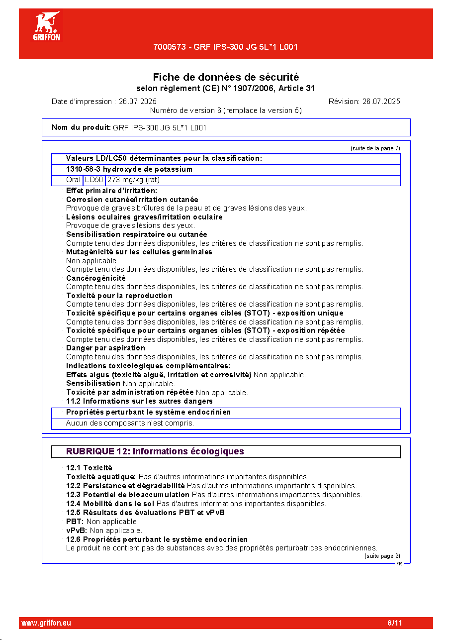 Fiche technique fournisseur