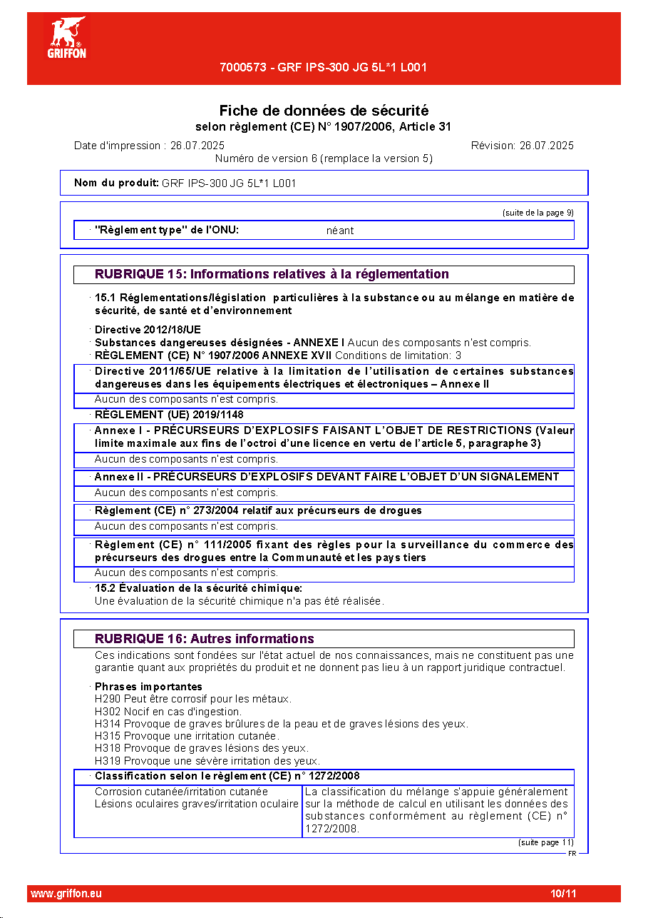 Fiche technique fournisseur