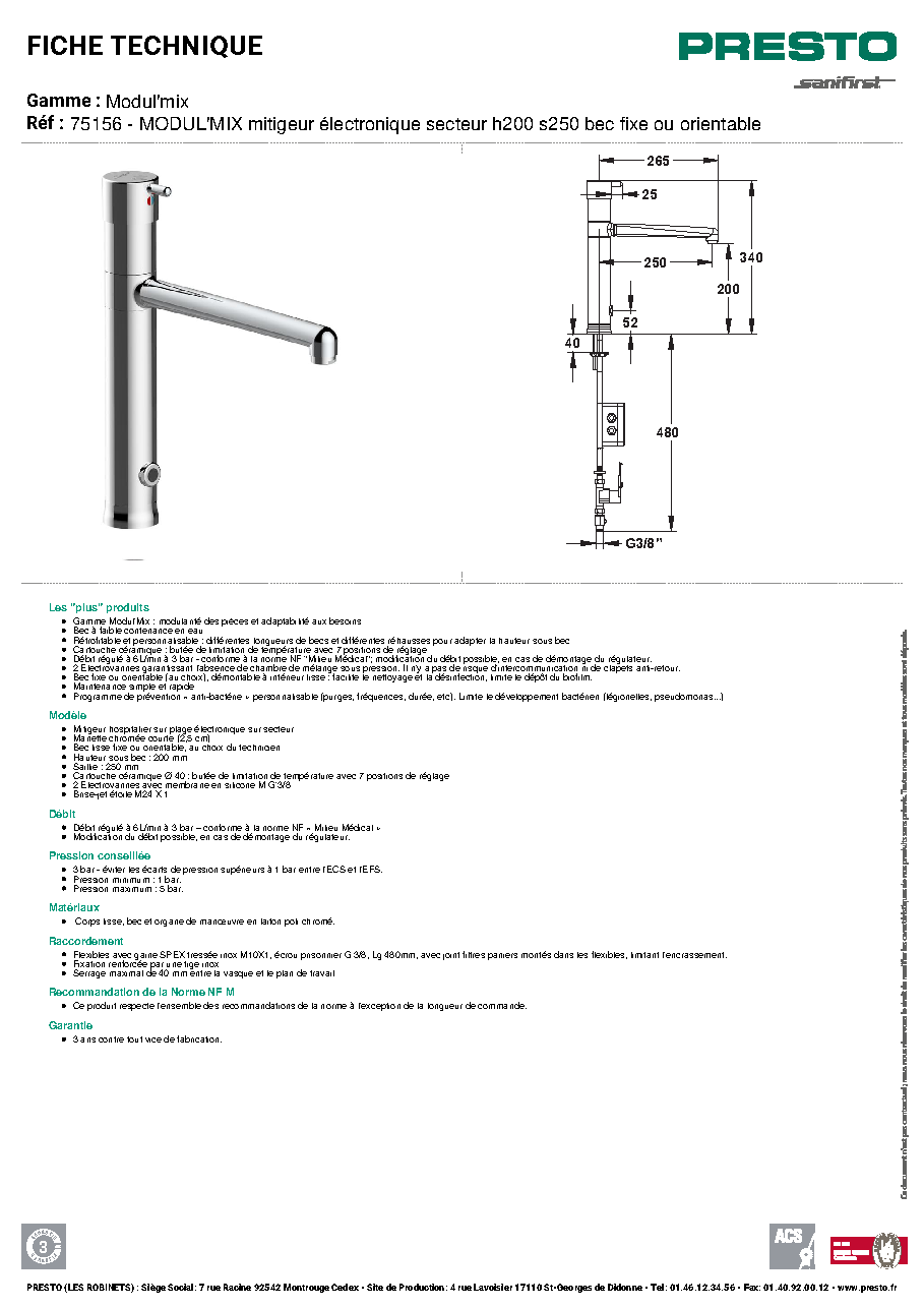 Fiche technique fournisseur