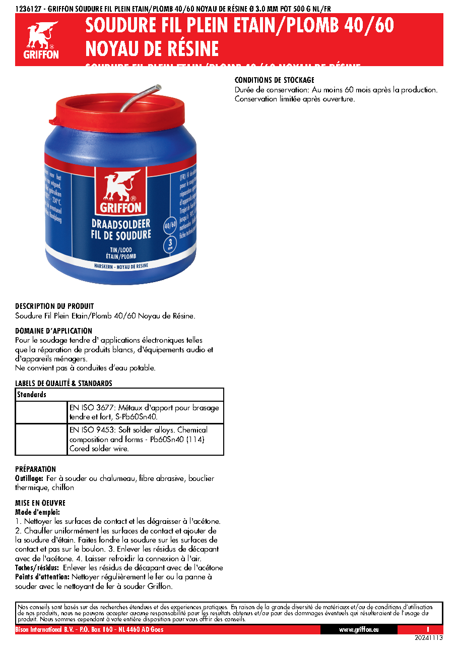 Fiche technique fournisseur