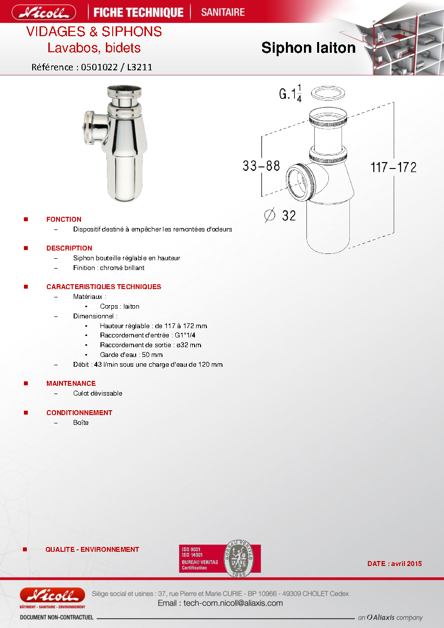 Fiche technique fournisseur