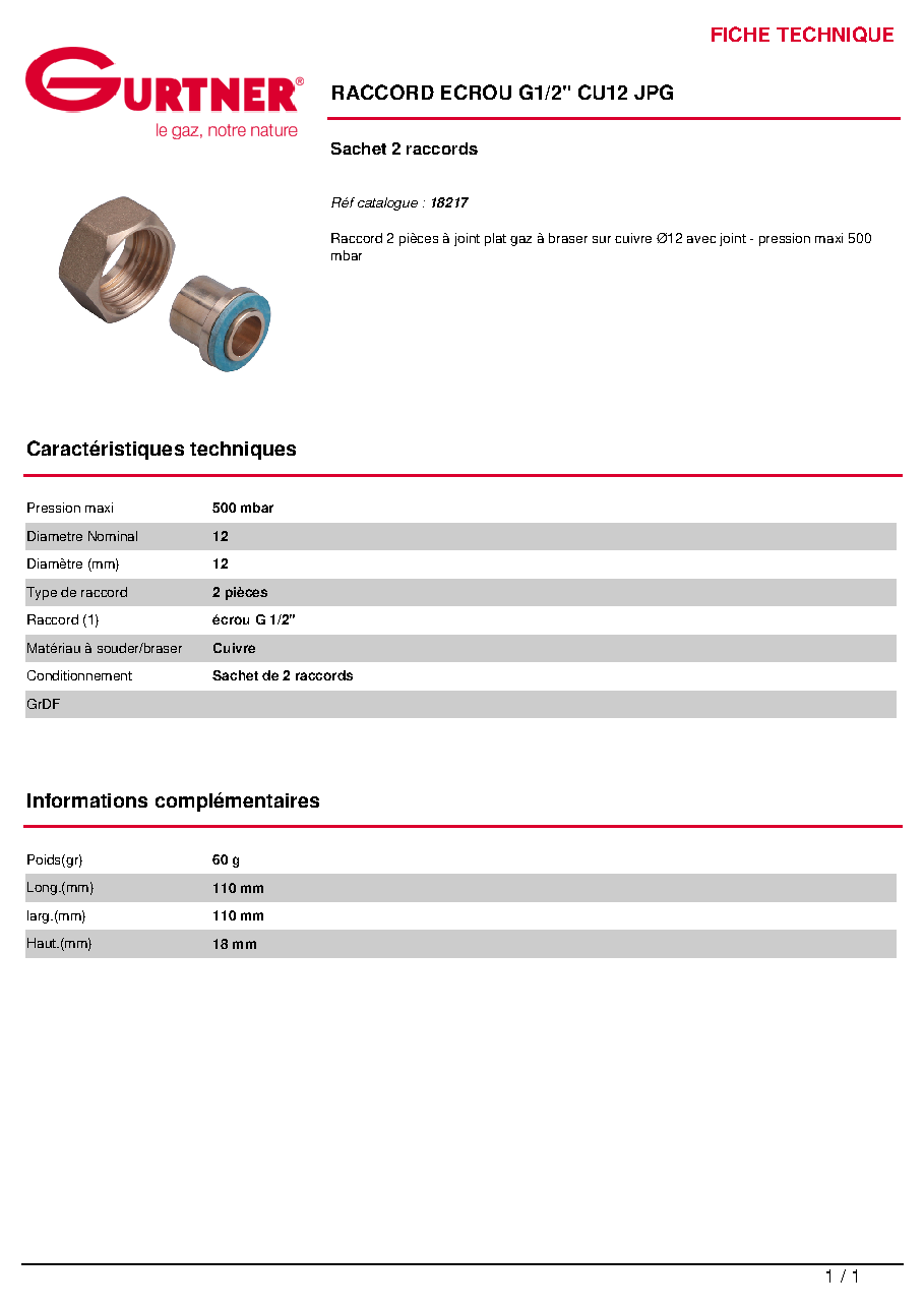 Fiche technique fournisseur