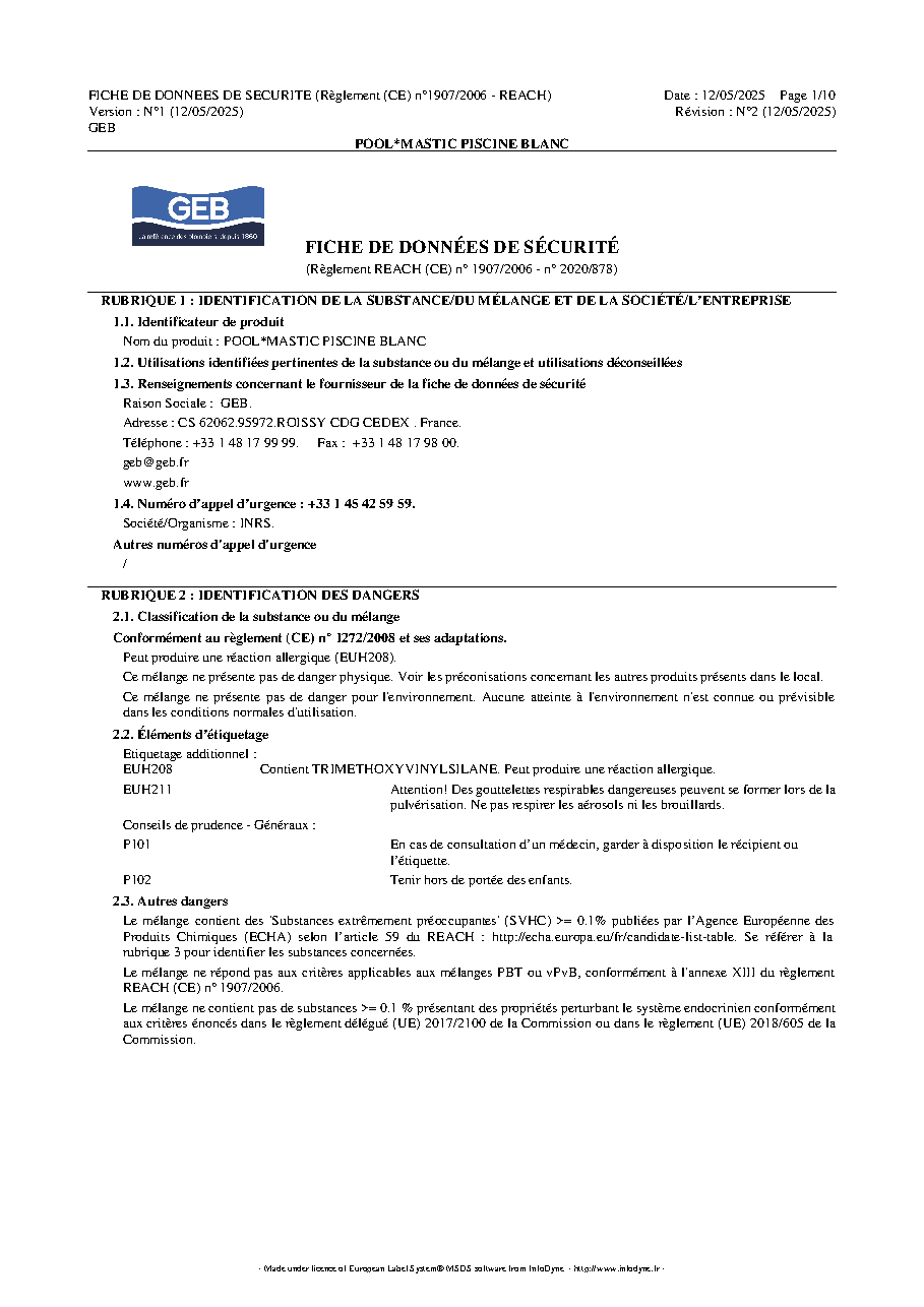 Fiche technique fournisseur