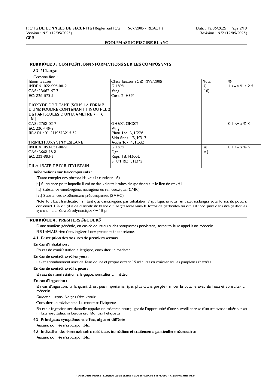 Fiche technique fournisseur