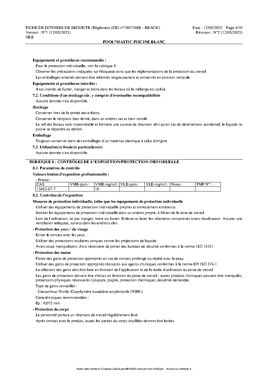 Fiche technique fournisseur