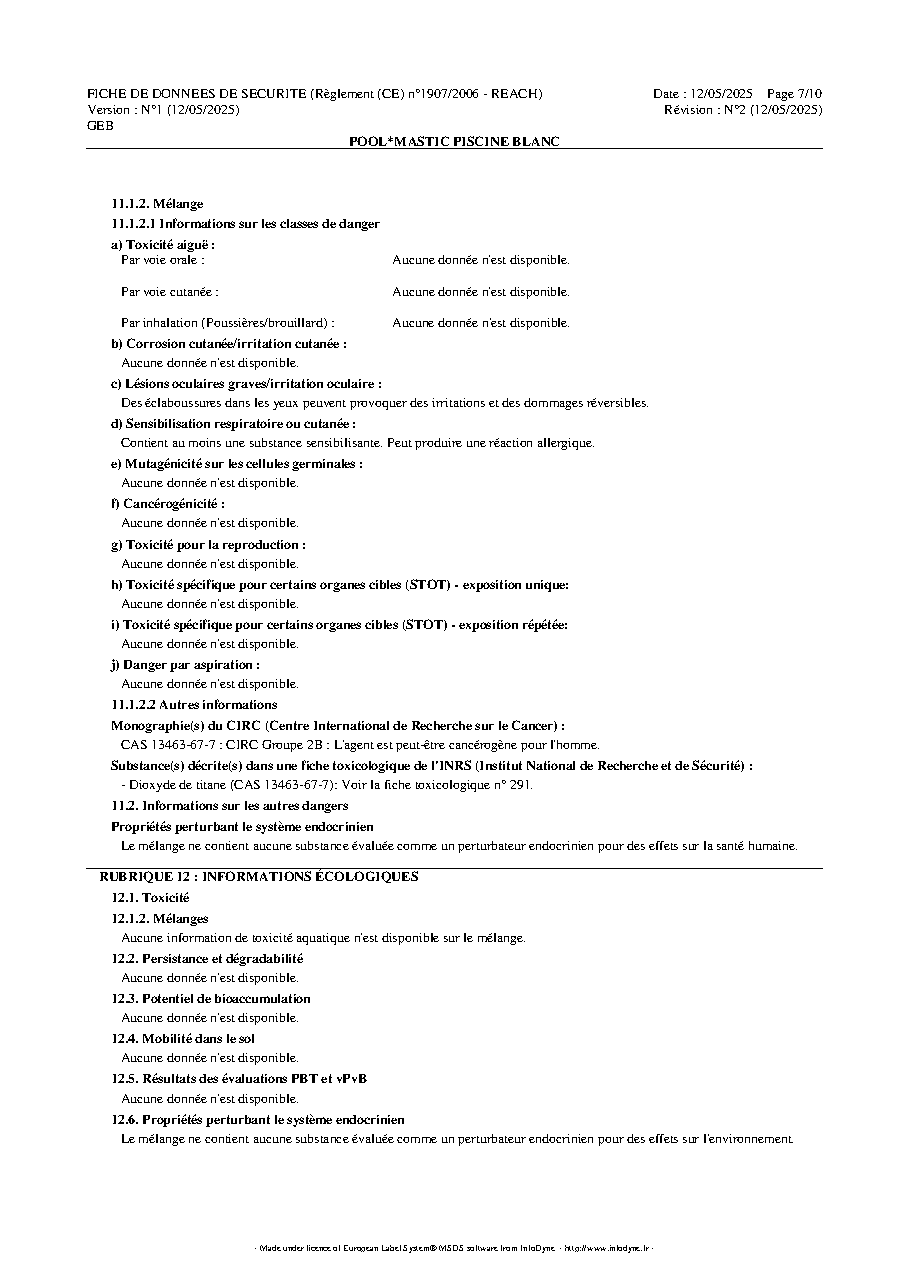 Fiche technique fournisseur