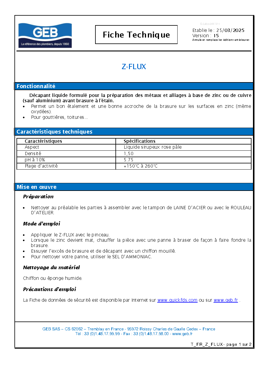 Fiche technique fournisseur