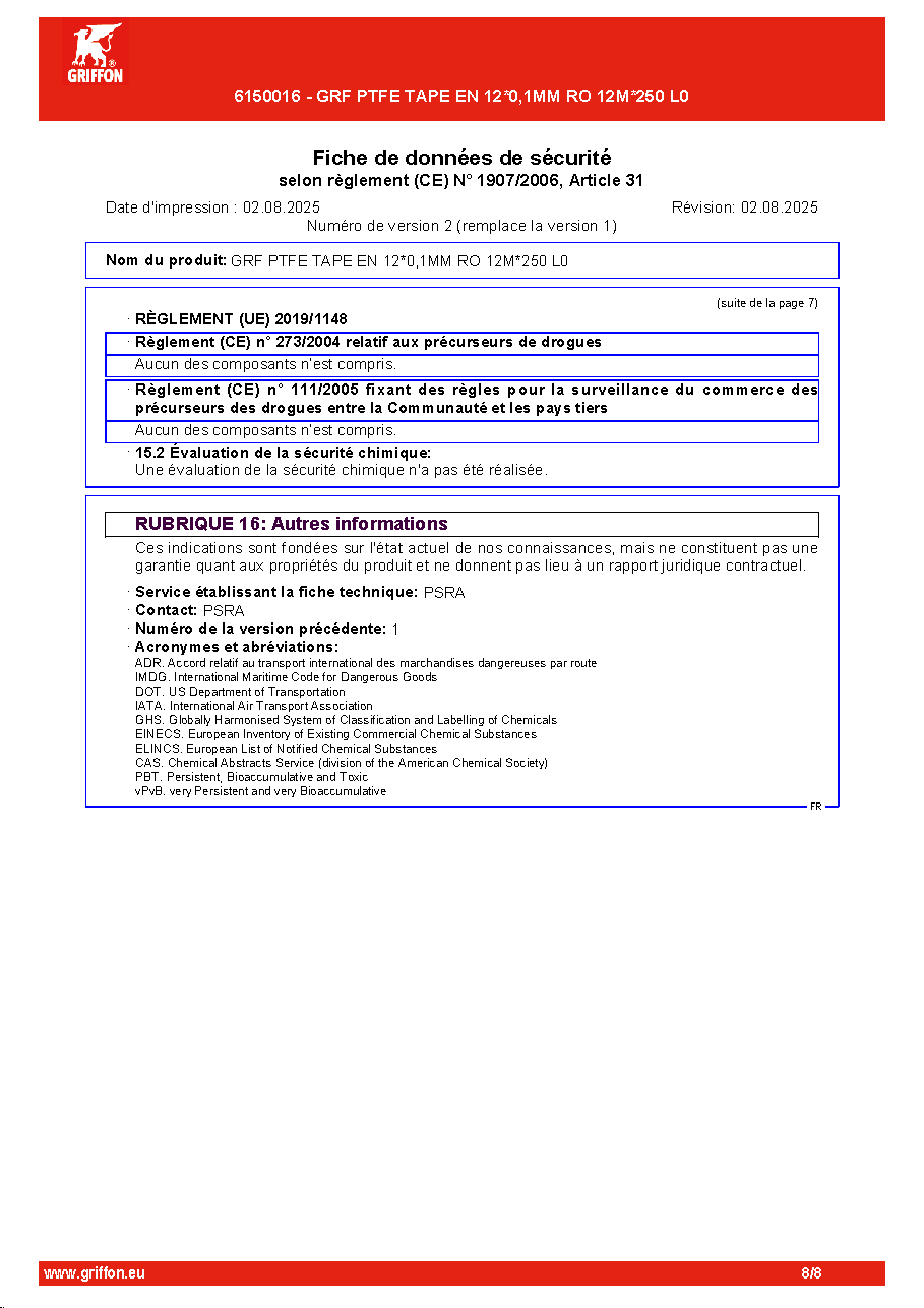Fiche technique fournisseur
