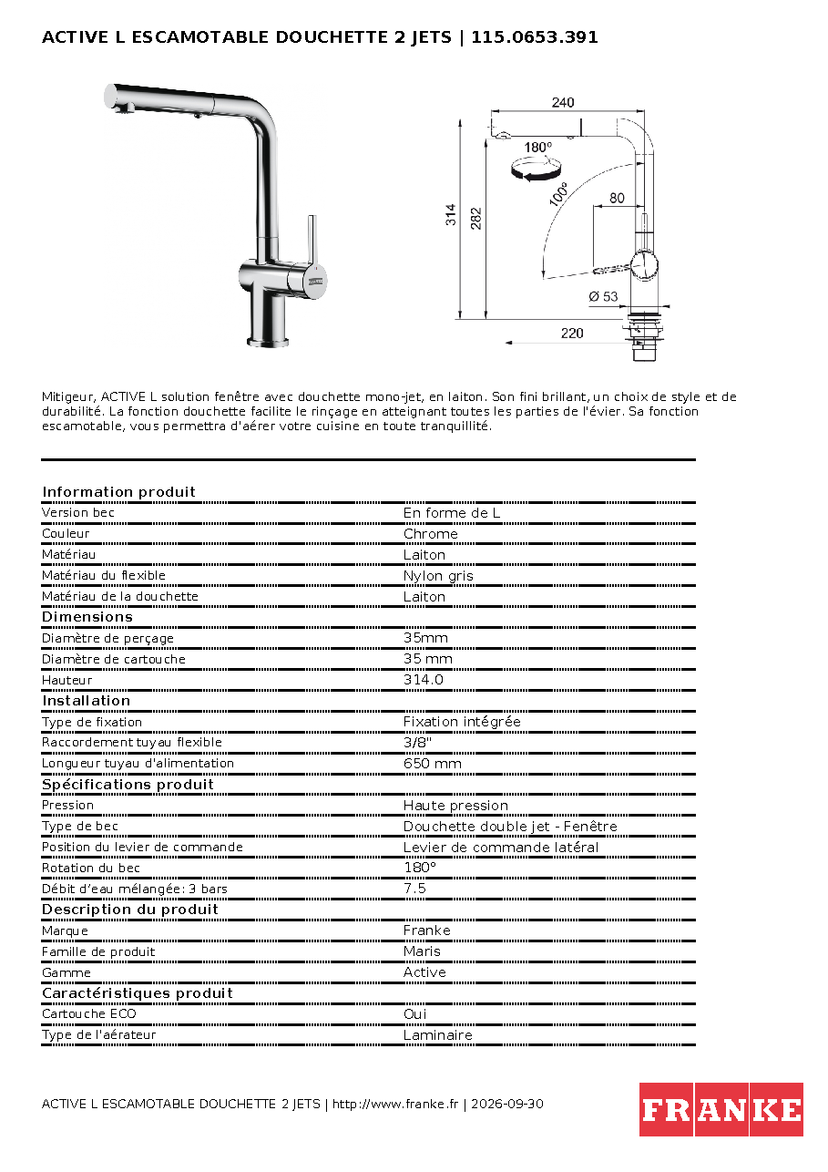 Fiche technique fournisseur
