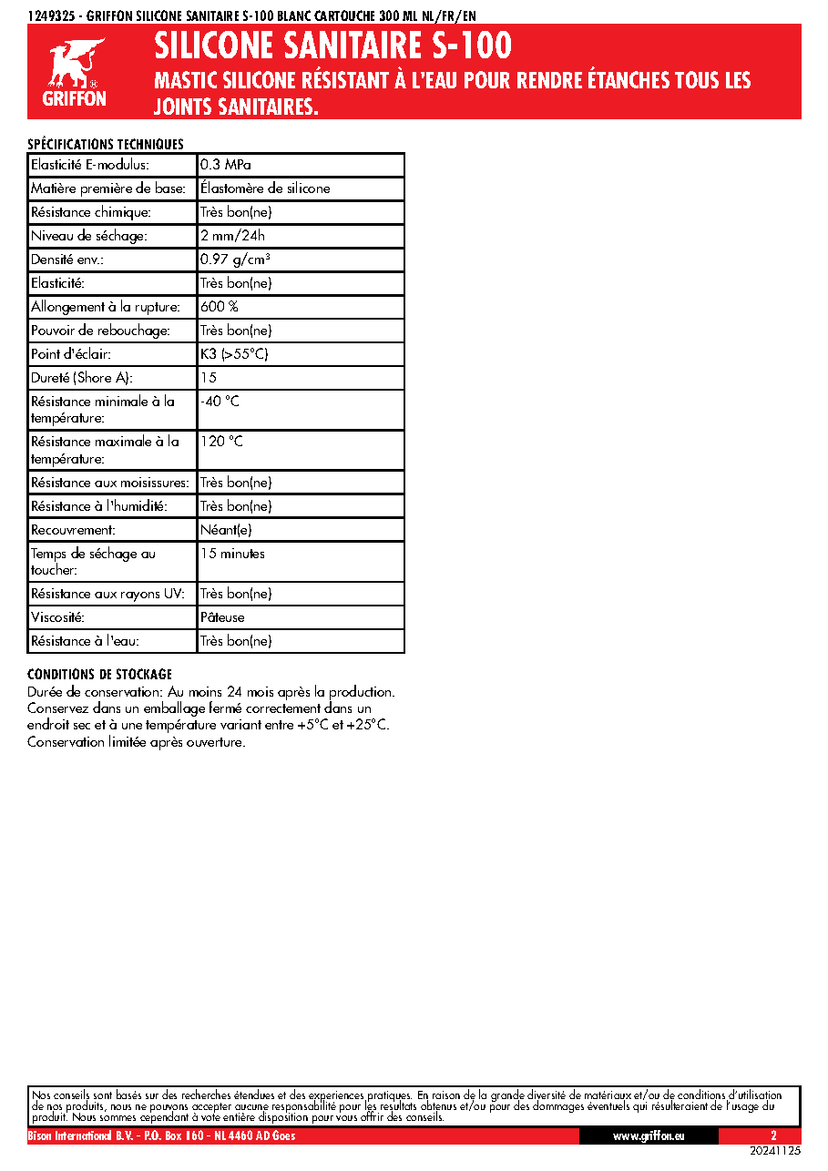 Fiche technique fournisseur