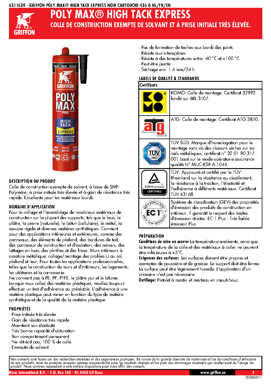 Fiche technique fournisseur