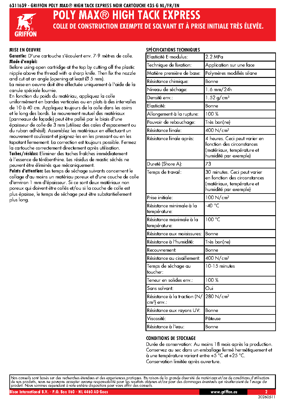 Fiche technique fournisseur