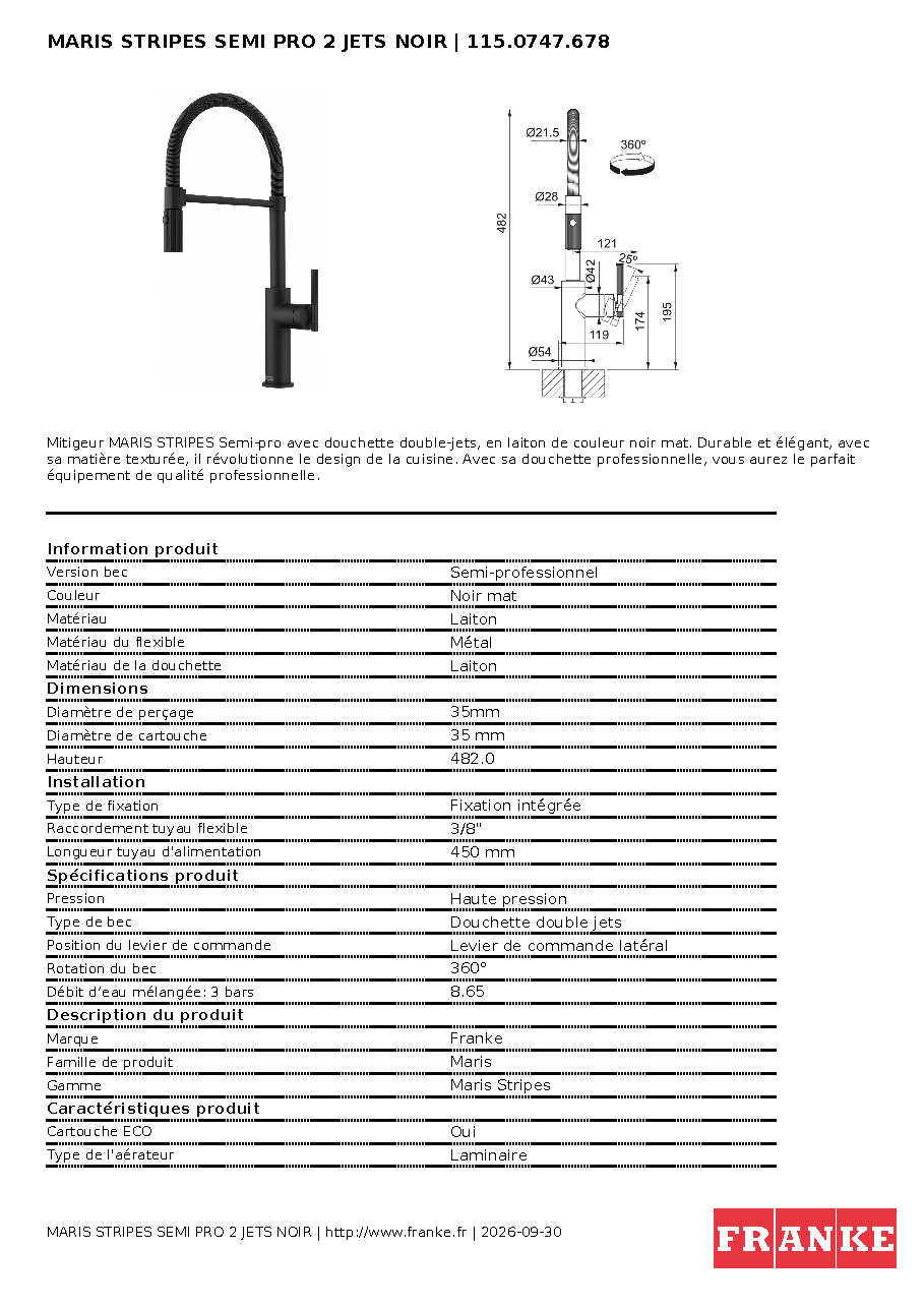 Fiche technique fournisseur